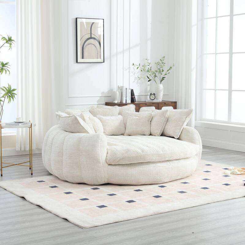 81.10" Double Bread Extra Large Round Sofa Bed with Armrests and Large Cushions