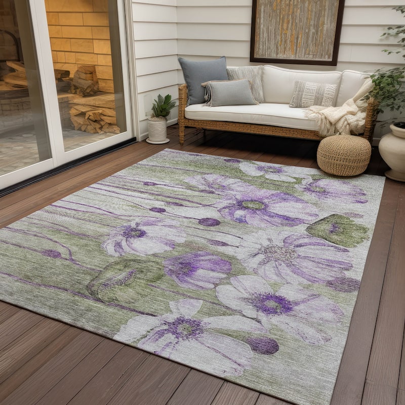 Machine Washable Indoor/ Outdoor Chantille Modern Floral Rug