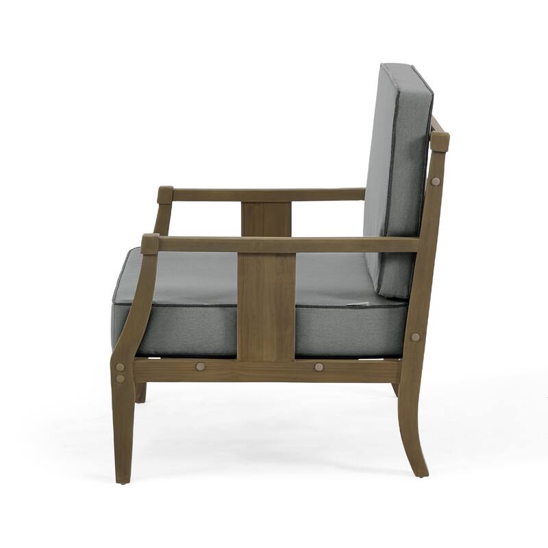 3-Piece Teak Wood Outdoor Armchair Set with Side Table, Cushions, Patio Seating Sets