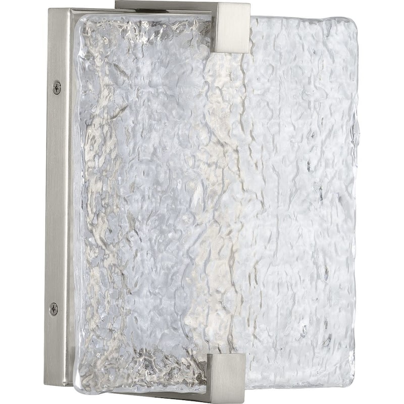 Progress Lighting 9" Tall LED Wall Sconce with Water Glass Shade - Brushed Nickel
