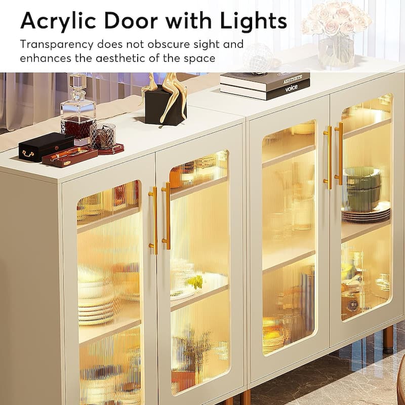 Buffet Cabinet with Storage, Modern Accent Cabinet with Acrylic Doors and LED Light - N/A