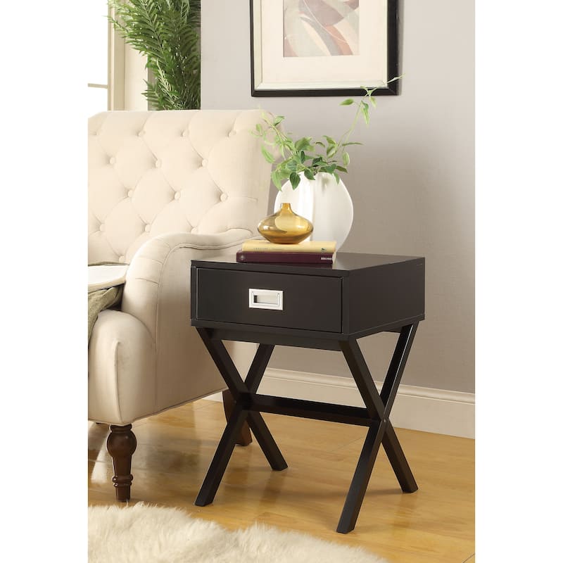 Black X-Leg Accent End Table with Storage