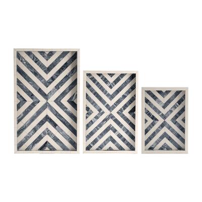 Sagebrook Home Resin, Set Of 3 13/18/24" Chevron Trays, Gray/White, Rectangle, 2"H, Chevron - 24.0" x 15.0" x 2.0"
