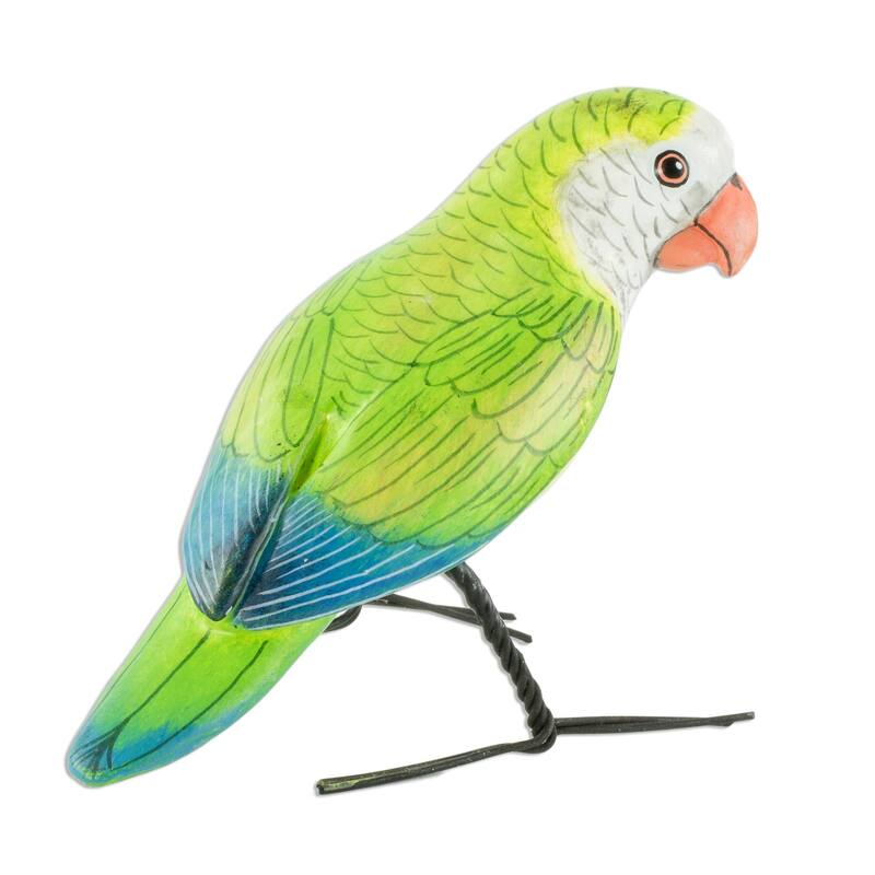 Novica Handmade Monk Parakeet Ceramic Figurine
