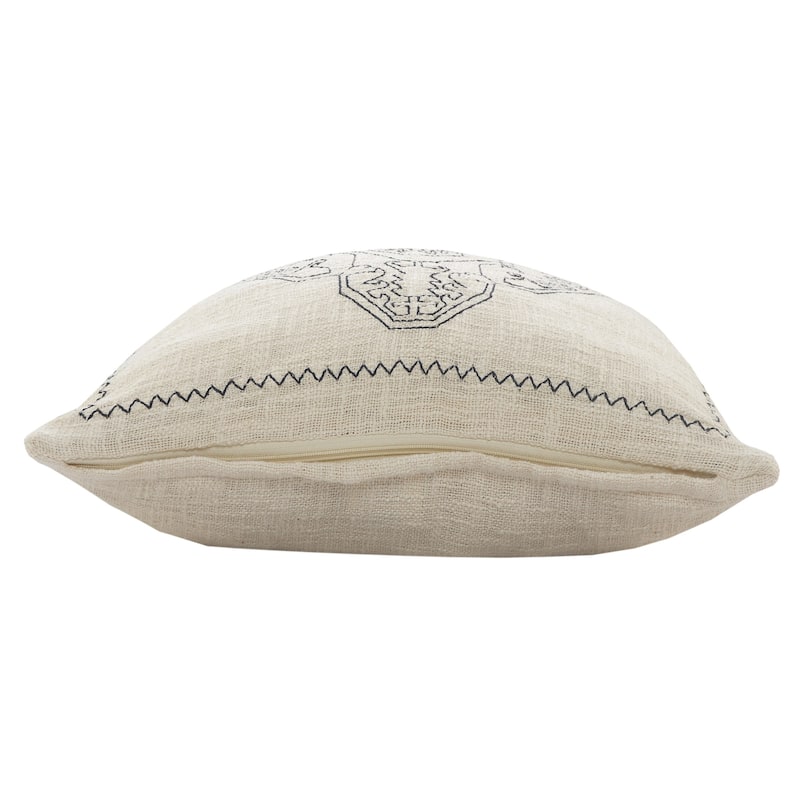 HomeRoots 20" X 20" Off-White And Navy 100% Cotton Abstract Zippered Pillow