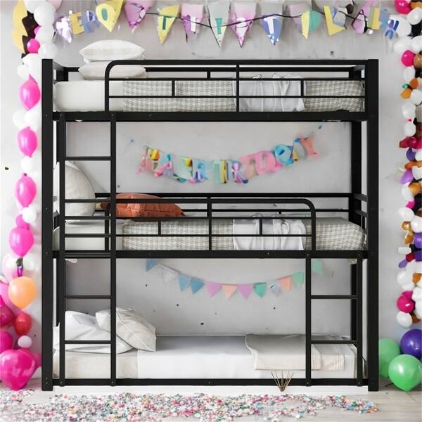 slide 2 of 24, Metal Triple Bunk Bed, Black Black