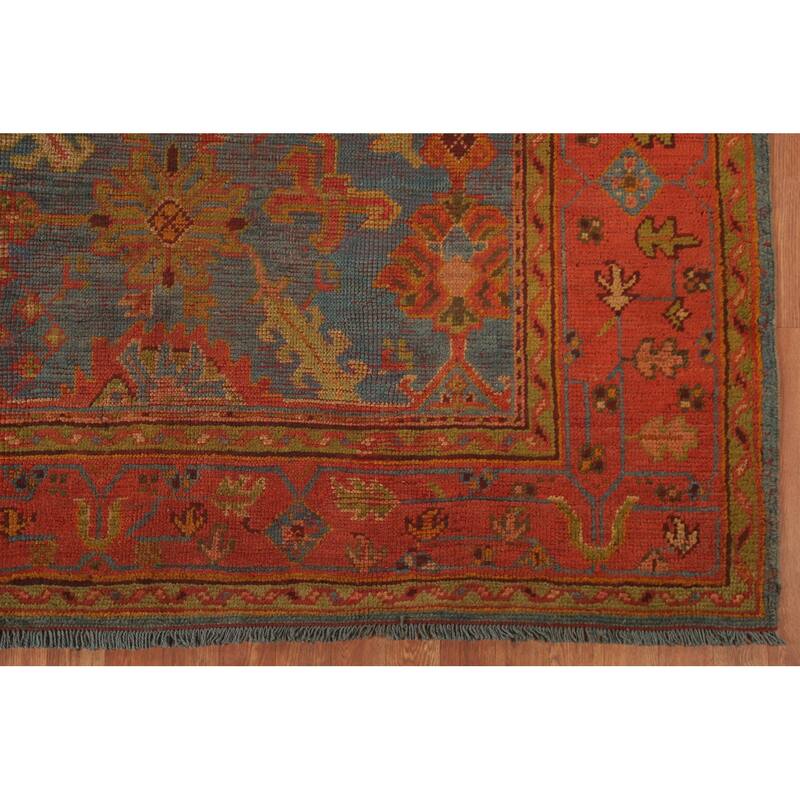 Hand Knotted Oriental 100% Wool Carpet Transitional Geometric Navy Blue & Blues Oushak Area Rug - 6' 2'' X 5' 11''
