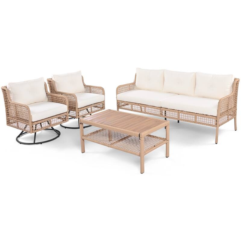 4-Piece Wicker Sectional Patio Set with 2 Swivel Chairs For 5