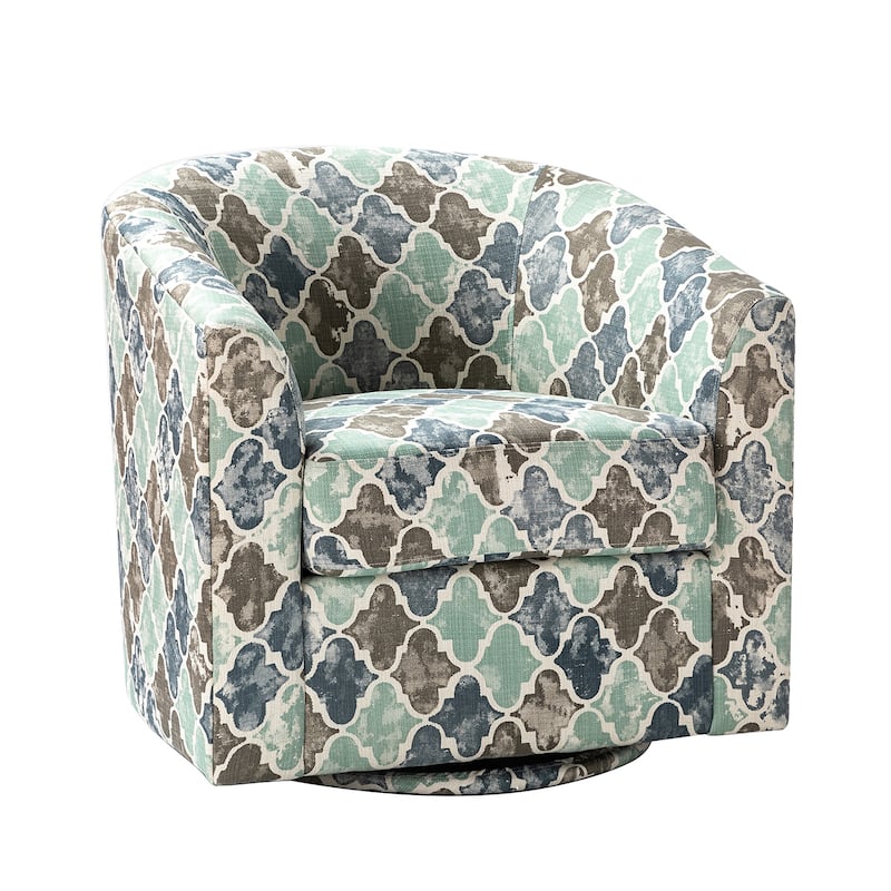 Cuenca Modern Wooden Upholstered Barrel Chair with Metal Swivel Base