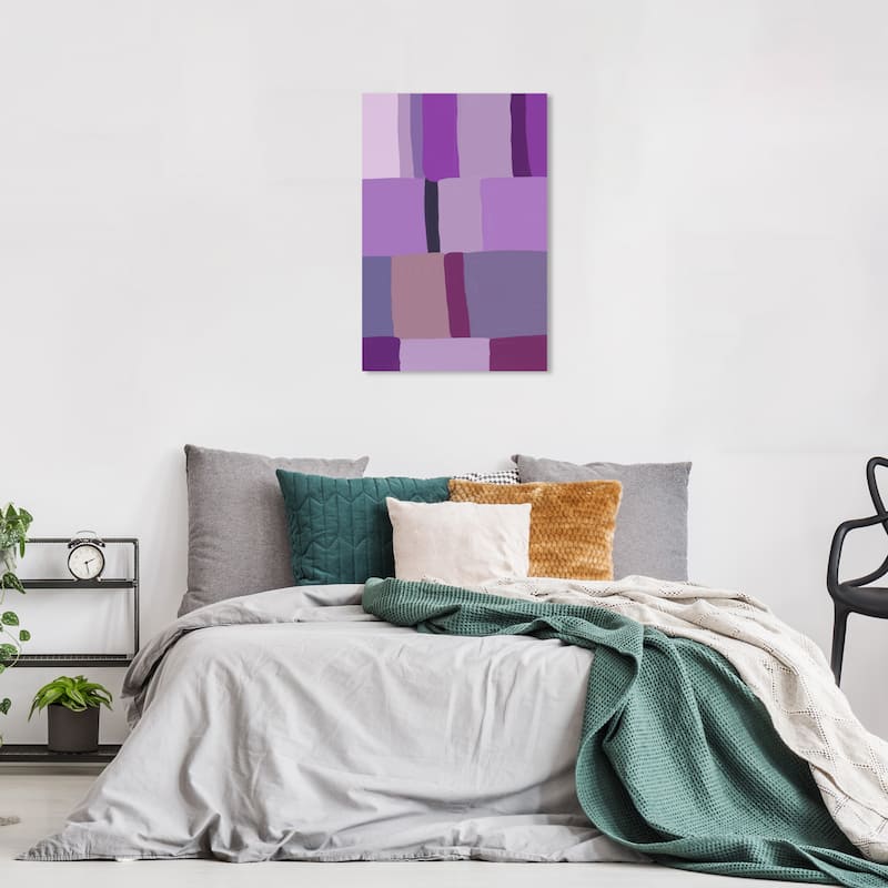 Wynwood Studio Canvas Abstract My Version of Plaid Fabric Purple and Modern & Contemporary Wall Art Canvas Print - 24 x 16