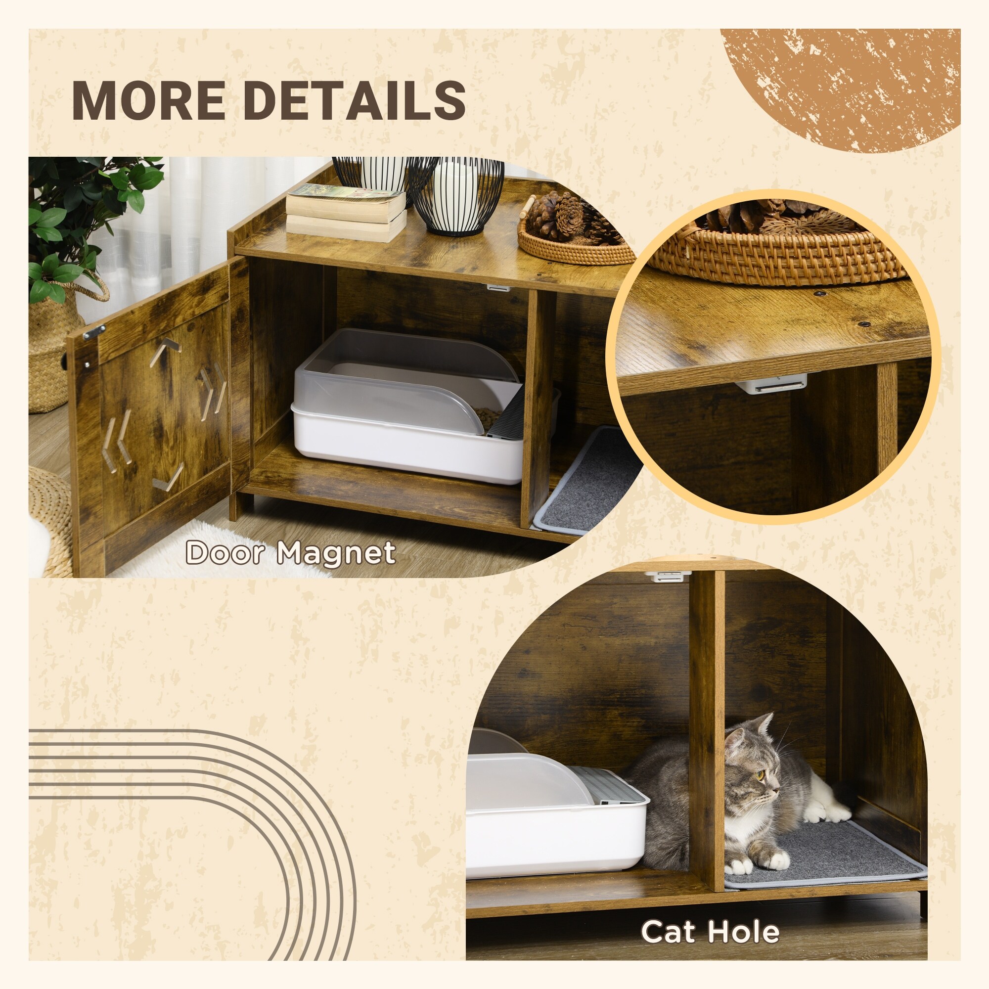 PawHut Cat Litter Box Furniture Hidden Cat Washroom Storage Bench Odor Control Indoor Cat House Side Table with Scratching Pad MDF