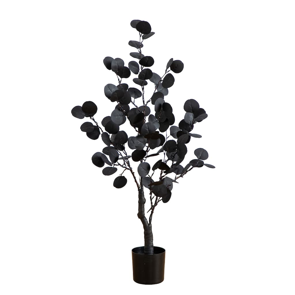 3-ft Pre-Lit Artificial Halloween Black Eucalyptus Tree