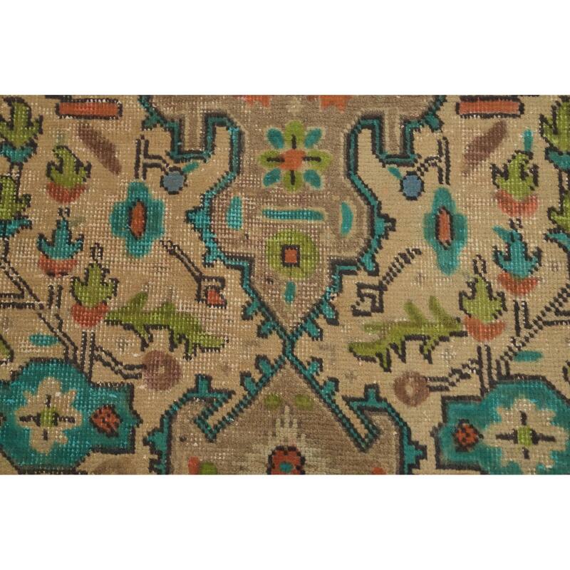 Hand Knotted Oriental 100% Wool Carpet Traditional Floral Brown Tabriz Area Rug - 9' 4'' X 6' 3''