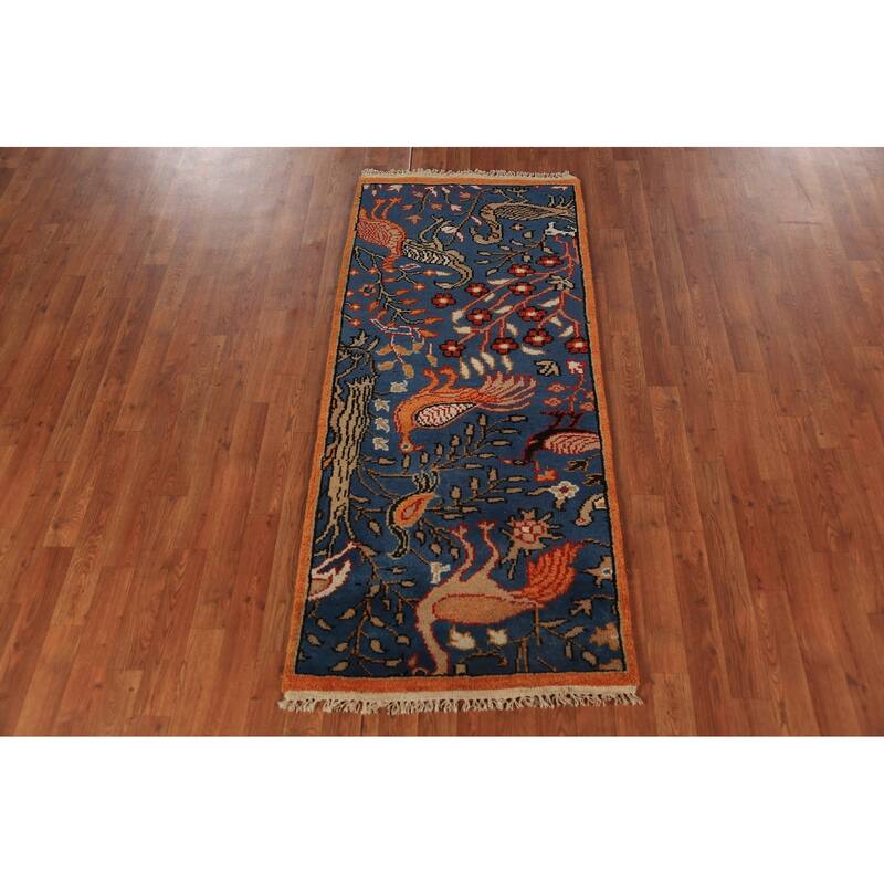 Blue Ziegler Indian Foyer Rug Hand-Knotted Wool Carpet - 2'6"x 5'9"