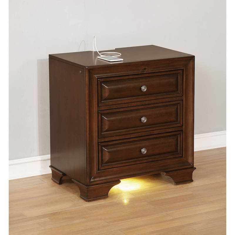 Wooden Night Stand With 3 Drawers In Cherry Brown