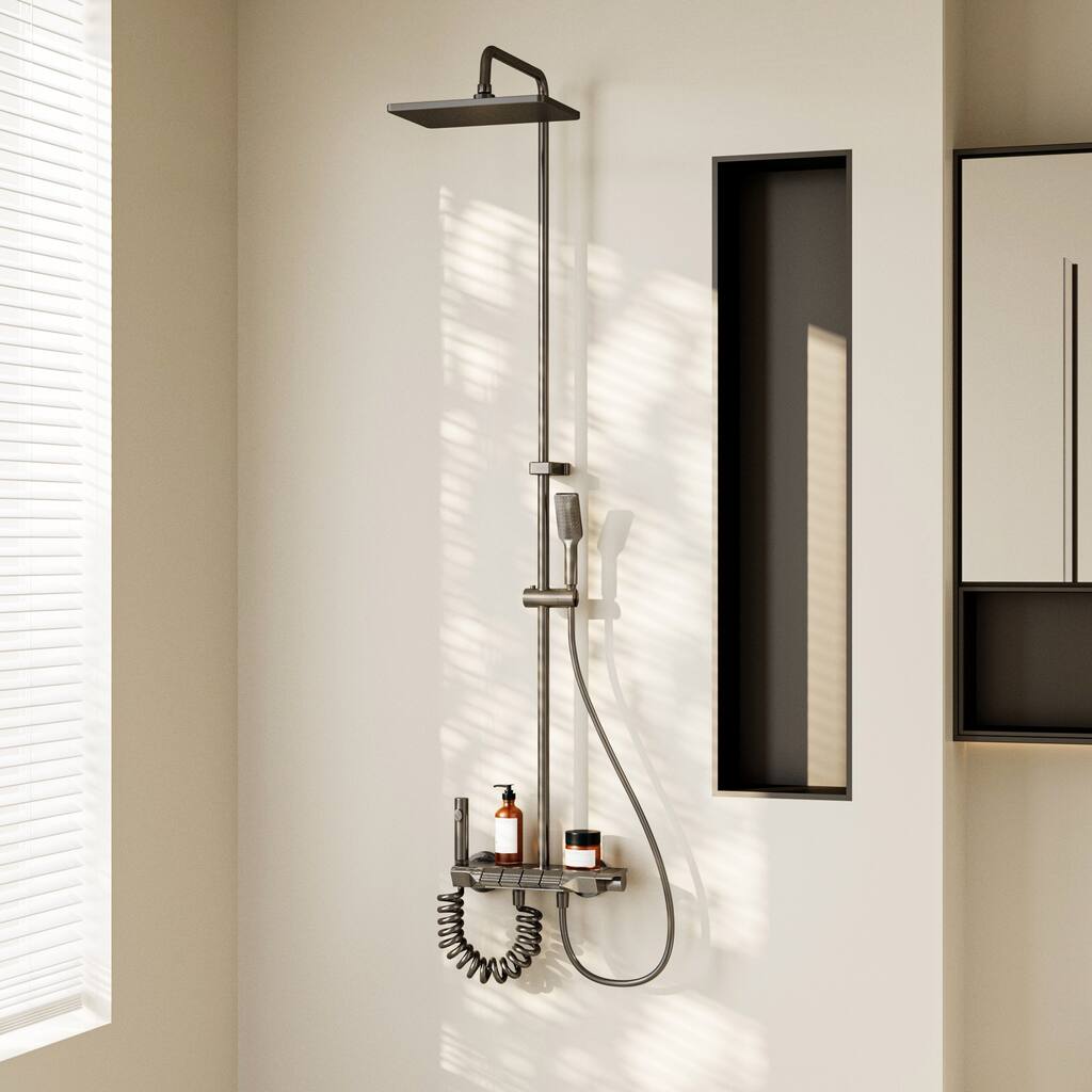 hower System with Rainfall Shower Head, Handheld Shower & Spray Gun Space Aluminum Wall Mount Bathroom Shower Faucet Set