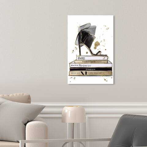 Oliver Gal 'Fashion Heel and Book Stack' Glam Black Wall Art