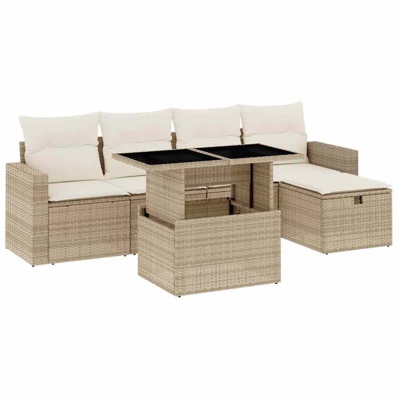 vidaXL Patio Sofa Set with Cushions Outdoor Furniture 6 Piece Poly Rattan - 21.7 x 39.4 x 28.7 in