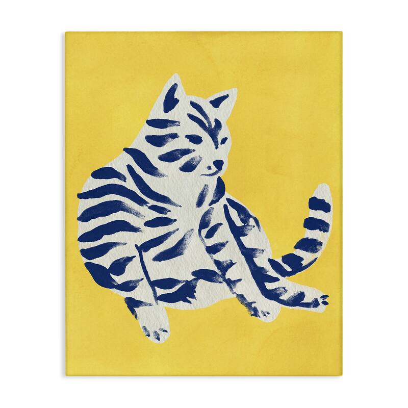 Stupell Unique Bright Cat on Yellow Canvas Wall Art Design By June Erica Vess - 36 x 48