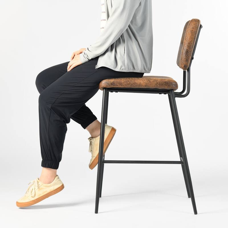 Set of 2 Modern 27” Seat Bar Height Stools with Low Backrest and Faux Leather Seat for Kitchen or Dining Room