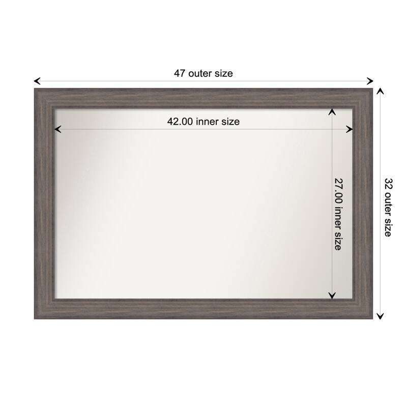 Country Barnwood Framed Non-Beveled Custom Wall Mirror, Bathroom Vanity Mirror - Outer Size: 47.25 x 32.25