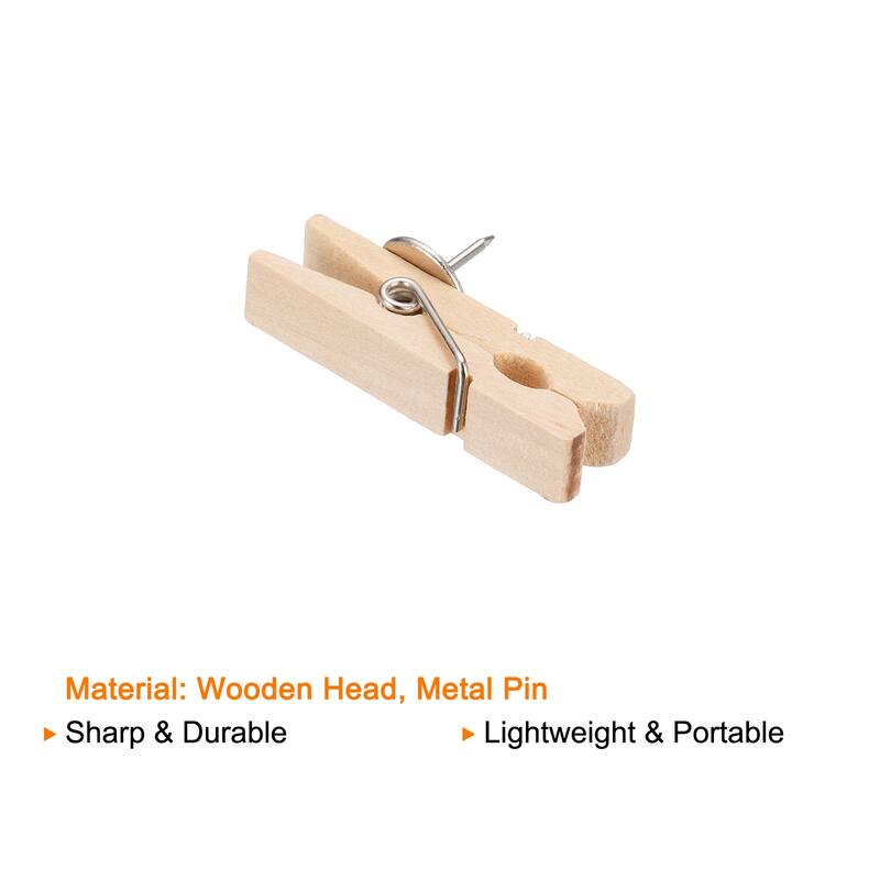 20pcs Wooden Push Pins, Thumb Tacks Wood Pin Clips for Office Cork Board