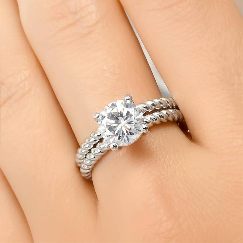 2.0 Carat Solitaire Spiral 2 pcs Bridal Set Sterling Silver Size 5-9