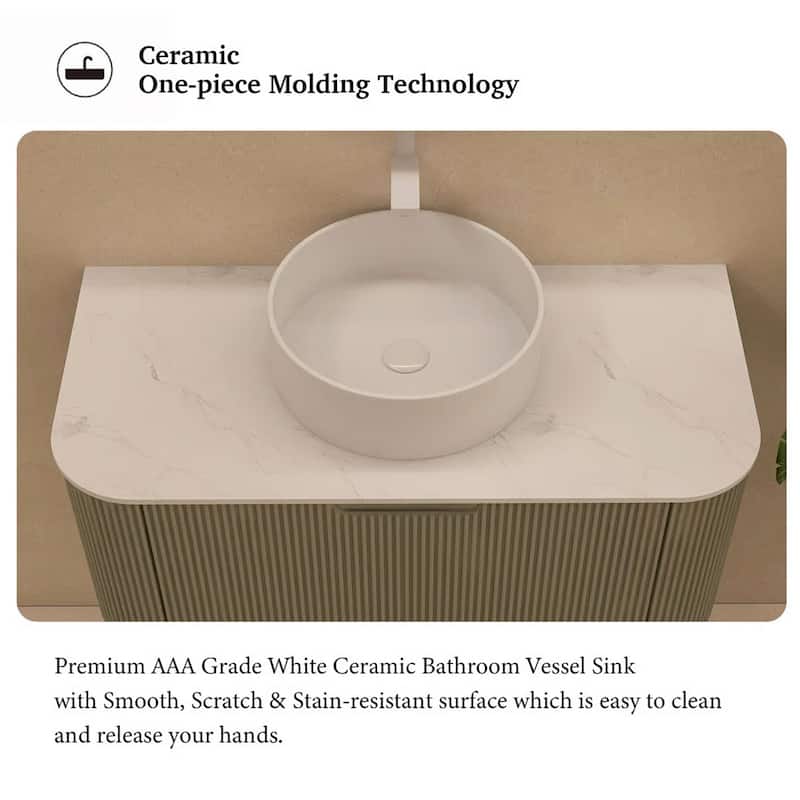 Wall-Mounted Bathroom Vanity with White Round Ceramic Sink