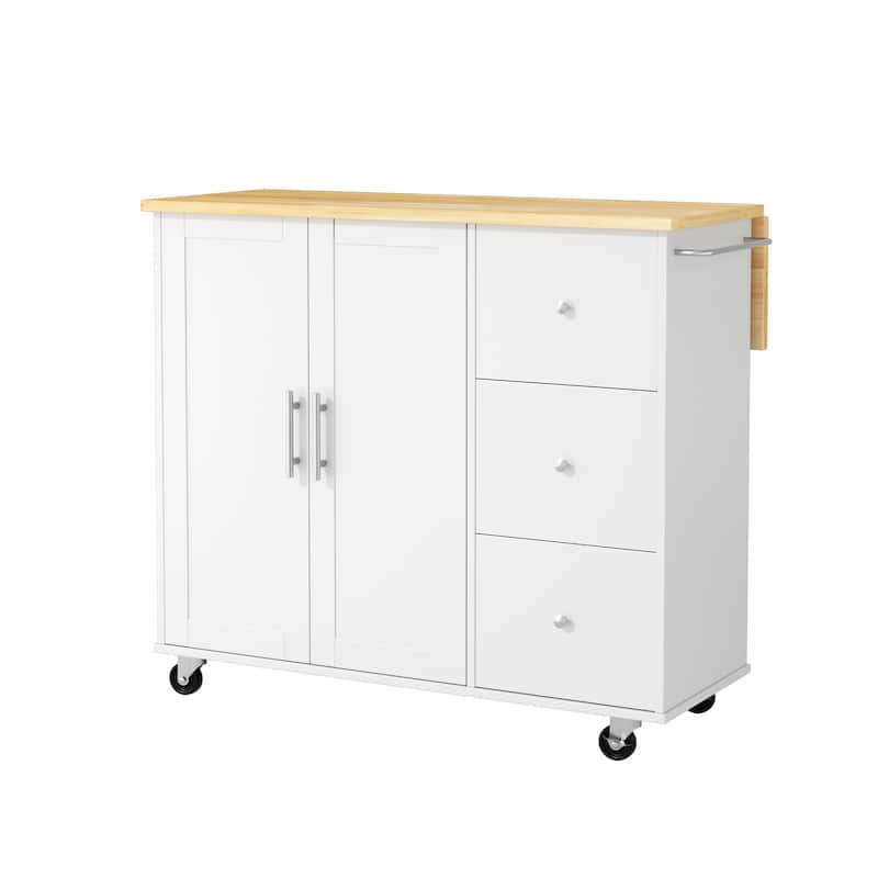 Rolling Kitchen Island with Storage Cabinet & 3 Drawers – Mobile Storage Cart with Extendable Countertop for Small Spaces