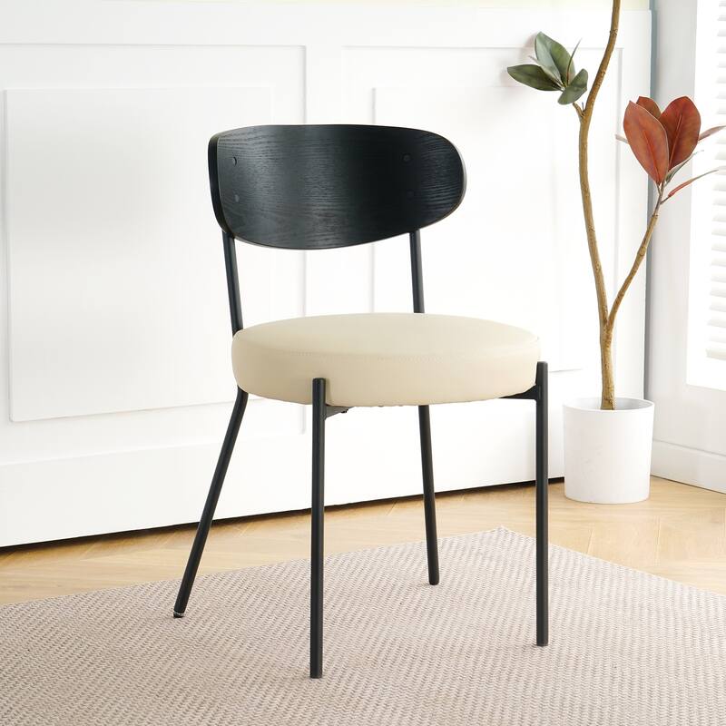 Modern PU 2 Piece Kitchen Dining Chair Set with Cushions, Adjustable Feet for Dining Room Kitchen Living Room Bedroom