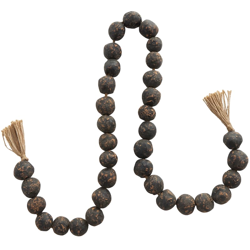 Ceramic Handmade Round Intricately Shaped Large Distressed Beaded Garland with Tassel