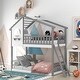 preview thumbnail 1 of 14, Twin over Twin Size Solid Wood Bunk Bed Wood Bed with Roof, Window, Ladder Gray