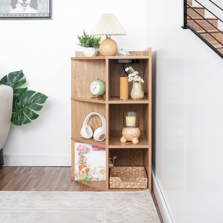 Corner Cabinet with USB Ports and Outlets Corner Cube Storage for Small Space Wooden Storage Cabinet