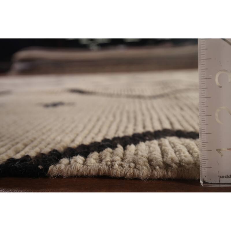 All-Over Geometric Moroccan Modern Area Rug Handmade Wool Carpet - 7'8"x 10'10"