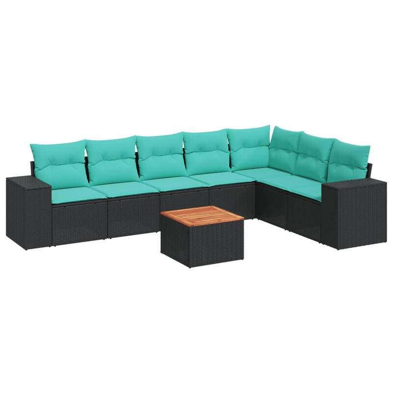 vidaXL 8 Piece Patio Sofa Set with Cushions Black Poly Rattan - 24.4 x 24.4 x 27.2
