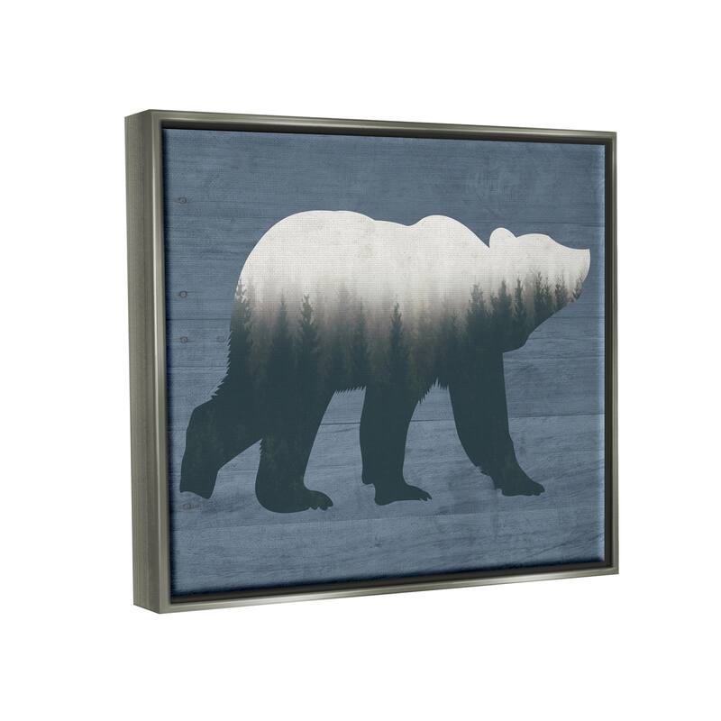 Stupell Rustic Woodland Trees Bear Silhouette Grainy Pattern Floater Frame, Design by Lettered and Lined