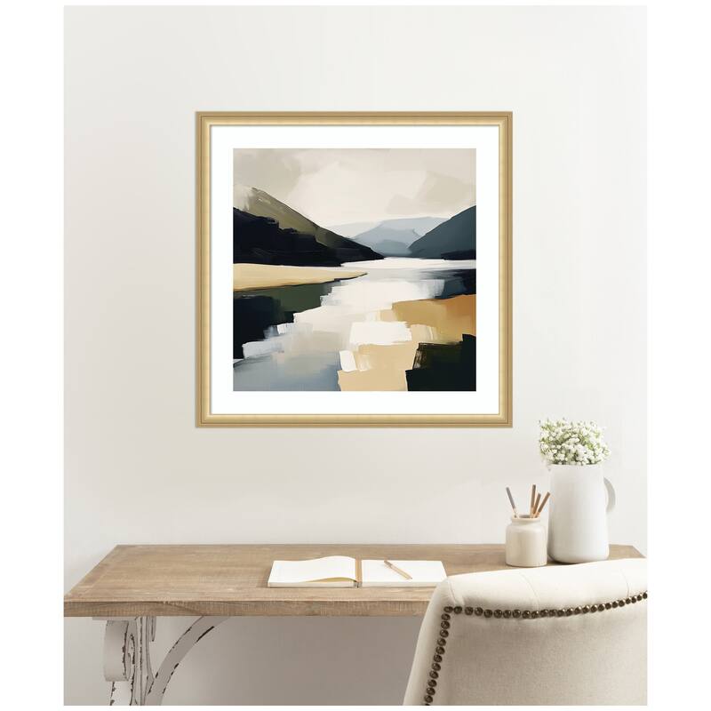 Kate and Laurel Framed Art Mountain Lake Modern Abstract Landscape by The Creative Bunch Studio