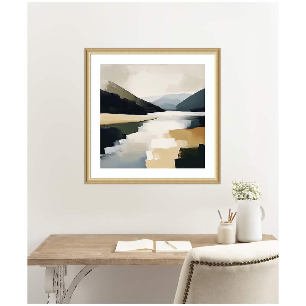 Kate and Laurel Framed Art Mountain Lake Modern Abstract Landscape by The Creative Bunch Studio