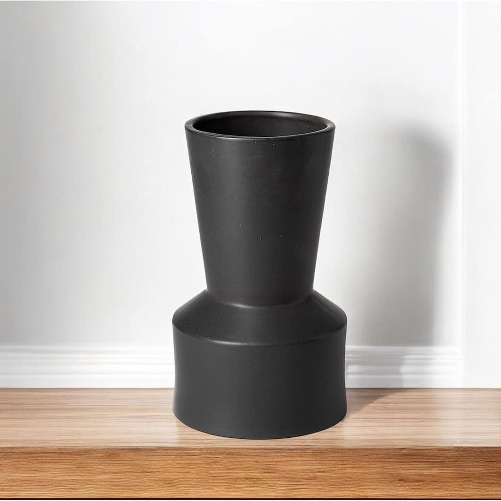 HomeRoots 9" Black Abstract Cylinder Ceramic Table Vase
