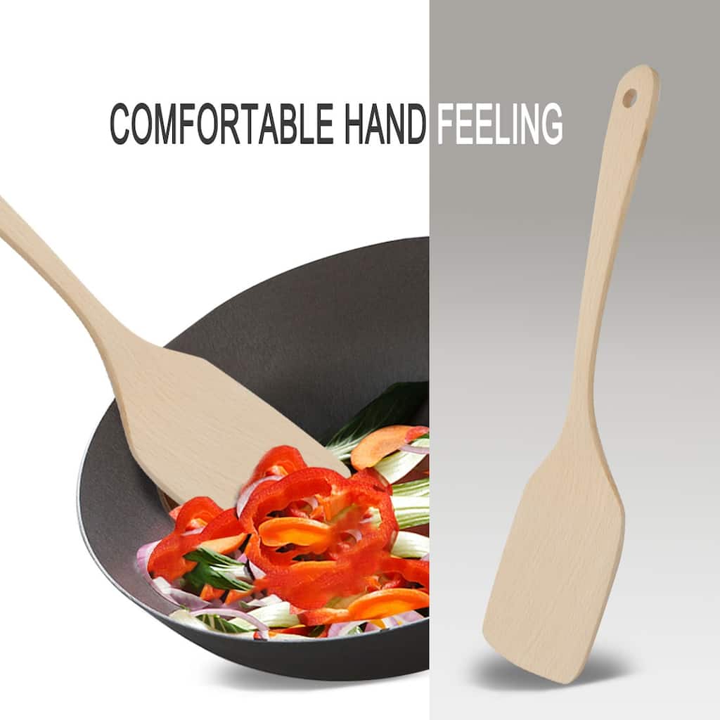 Wooden Turner Long Hand Non-stick Cookware Spatula Kitchen Cooking Baking - Wood Color