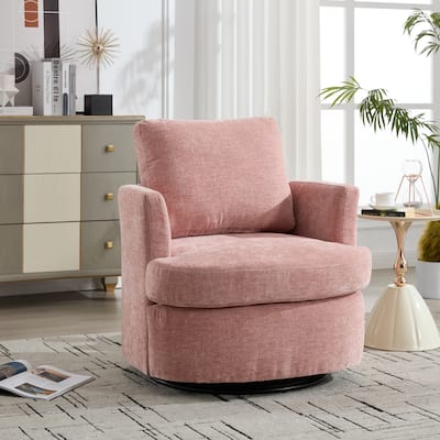 Upholstered Swivel Chair with Metal Base, Chenille Fabric Accent Chair with Curved Back, Living Room Single Sofa