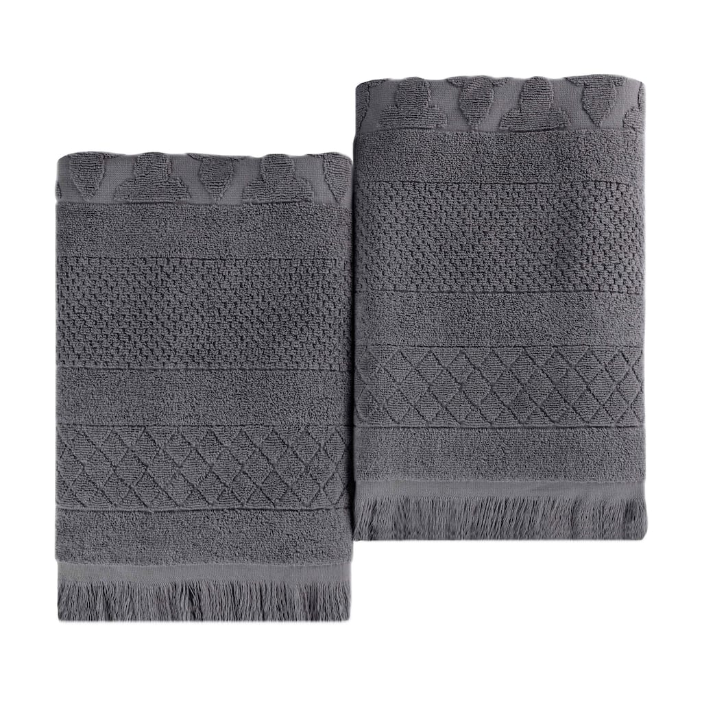 Blue Nile Mills Cotton Geometric Jacquard Plush Soft Absorbent Bath Sheet Set of 2