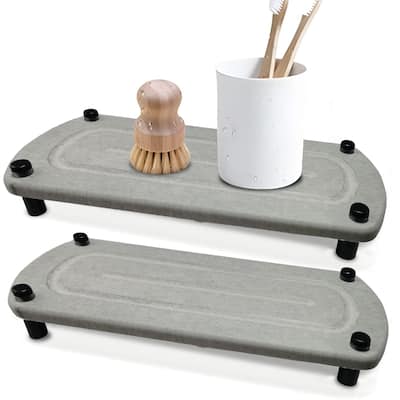2PCS Fast Instant Drying Stone Tray Under-sink Brush Soap Storage Organizer - Grey - 12.44x5.16x0.59