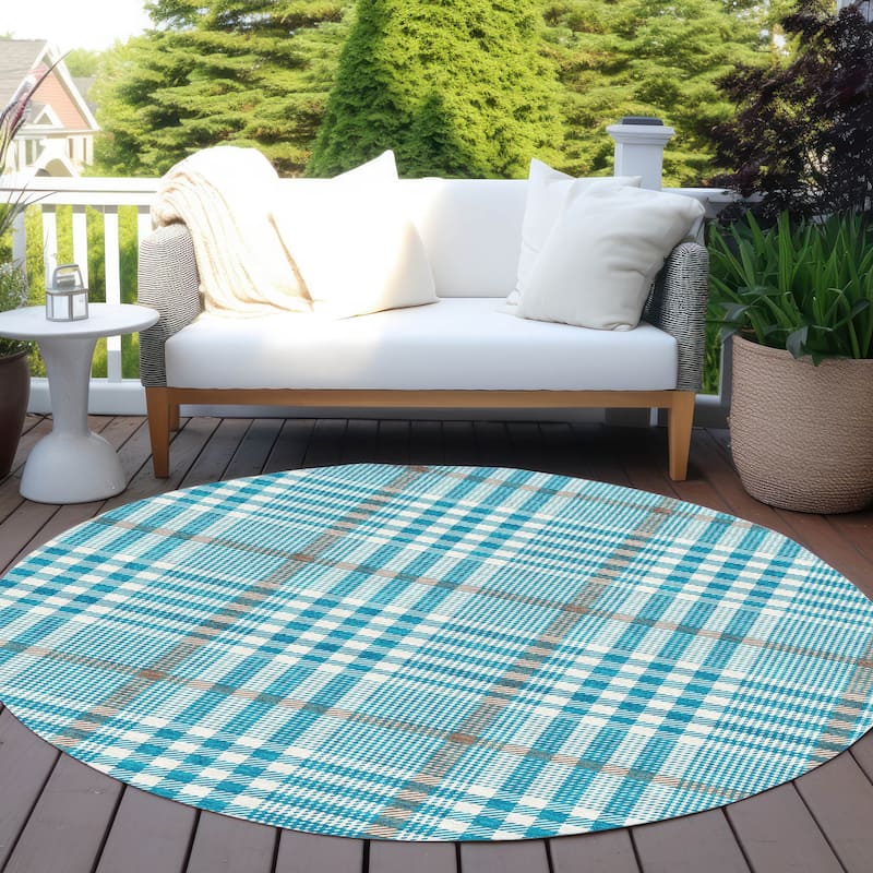 Machine Washable Indoor/ Outdoor Plaid Chantille Rug