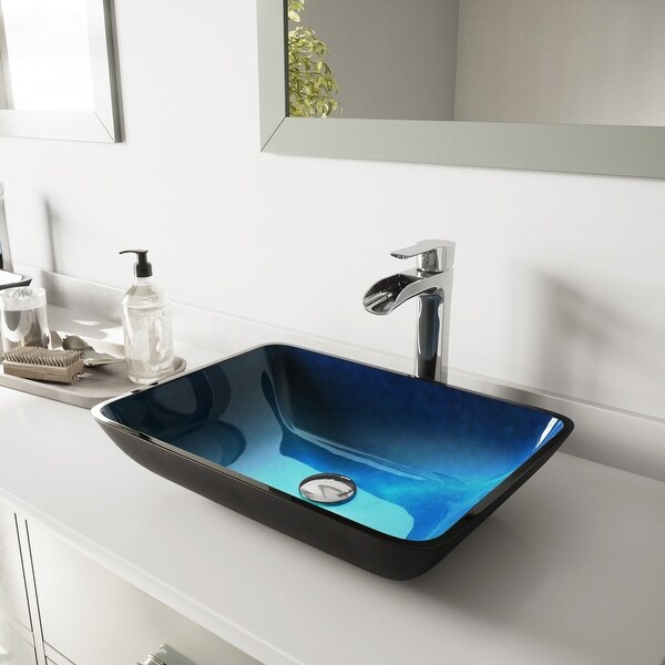 VIGO Turquoise Water Glass Vessel Bathroom Sink and Niko Faucet Set. Opens flyout.