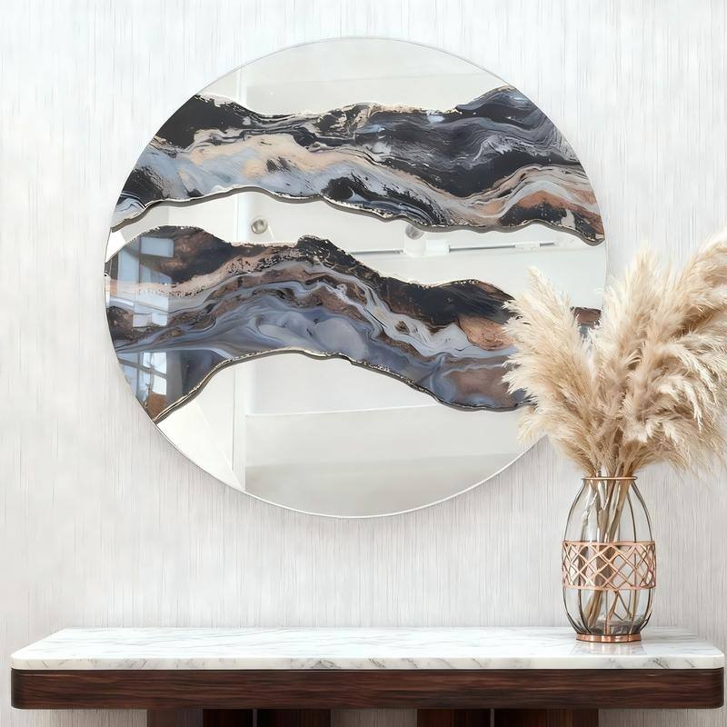 23.6"Artistic Marble Patterned Round Wall Mirror - Silver