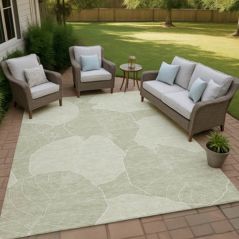 Machine Washable Indoor/ Outdoor Tropical Floral Chantille Rug - Celery - 5' x 7'6"