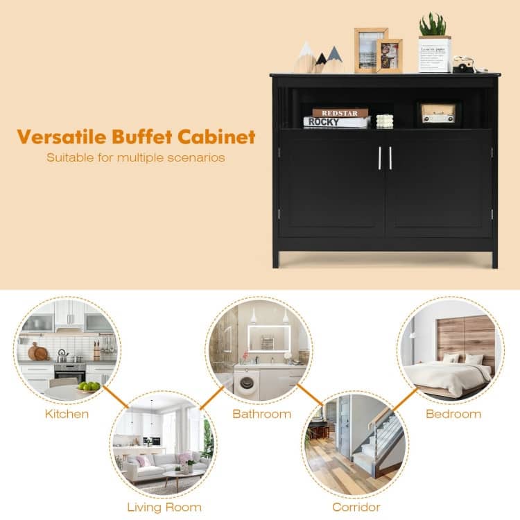 Kitchen Buffet Server Sideboard Storage Cabinet with 2 Doors and Shelf - 40" x 16" x 34" (L x W x H)