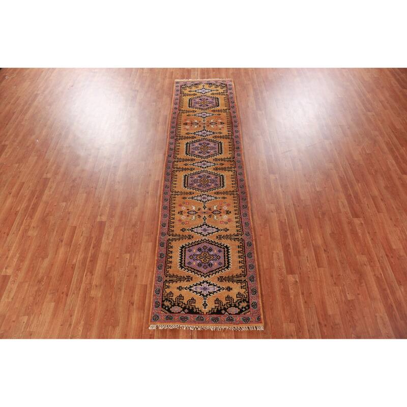 Geometric Viss Indian Runner Rug Hand-Knotted Wool Carpet - 2'7"x 9'10"