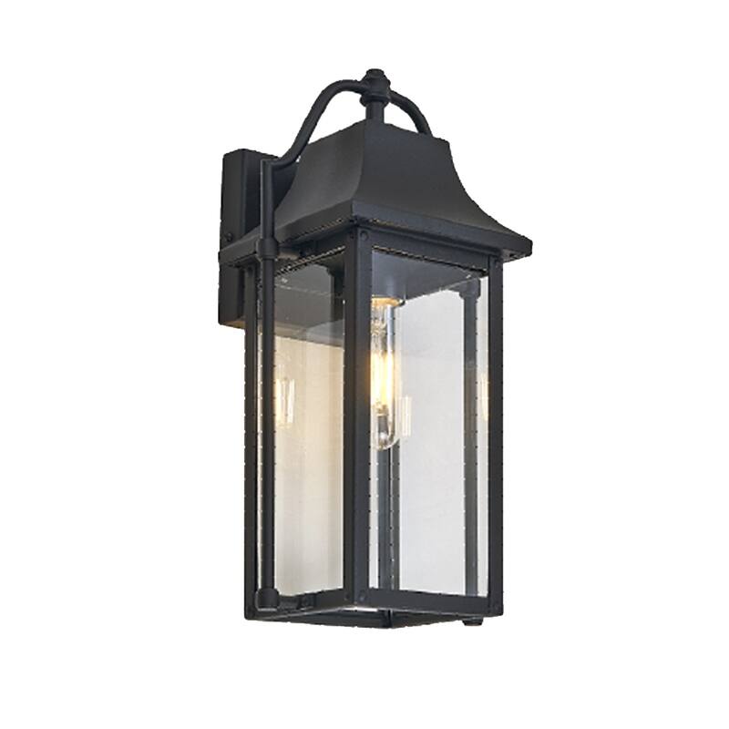 1 Light outdoor wall lamp with clear glass - 14.75"H x 7"W x 6.75"D - Black - 14.75"H x 7"W x 6.75"D